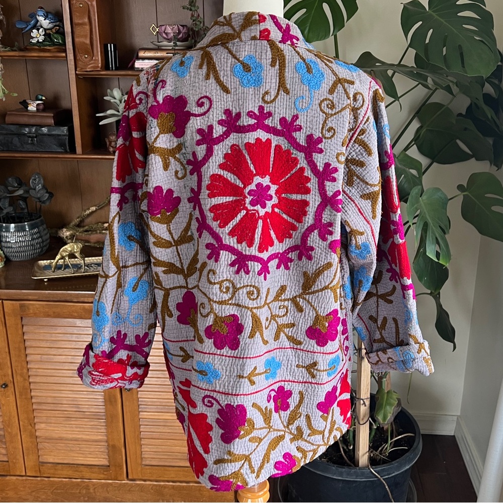 She’s1Oak Fine Kantha Suzani Embroidered Multicolor Short Jacket Kimono XS-L - Picture 9 of 16